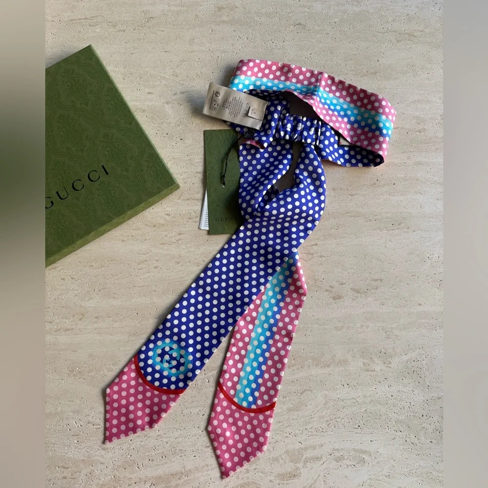 NWT GUCCI POLKA DOT PRINT SILK HEADBAND / HEADSCARF SZ/S
